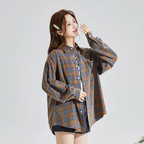 唐狮2023秋冬新款格子衬衫女简约复古内搭衬衣百搭开衫上衣12.1图片