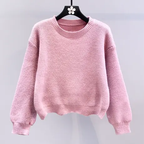 日系甜美短款套头毛衣女冬季2023新款宽松显瘦洋气打底针织衫上衣商品大图