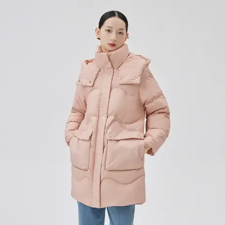 艾莱依冬季新款羽绒服女款时尚简约气质外套高级轻奢鸭绒长款大衣商品大图