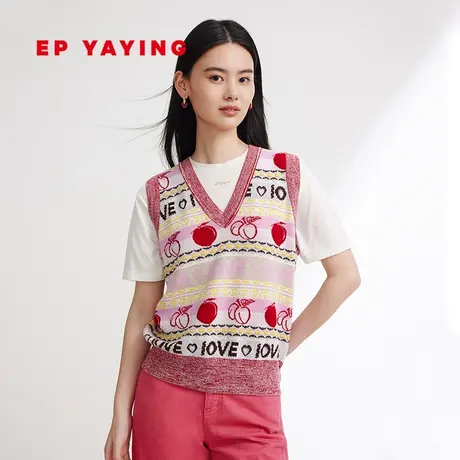 EP YAYING雅莹女装 绵羊毛V领直身针织背心 2024春装新品9011A图片