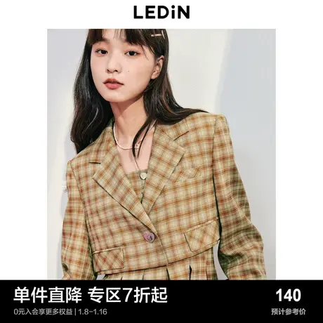 乐町格纹西装外套春夏女装短外套复古甜酷短款千金盐系穿搭商品大图