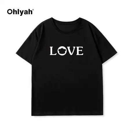 Ohlyah春夏新款潮牌卡通字母纯棉短袖t恤女韩版百搭宽松半袖上衣图片
