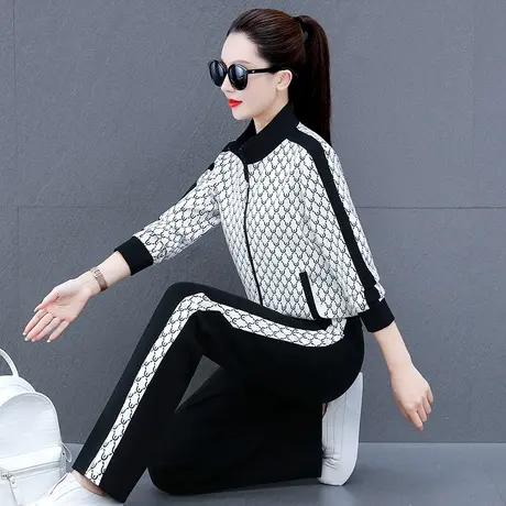 时尚直筒裤套装女春秋2024年新款时尚立领卫衣外套休闲运动两件套图片