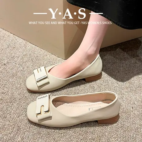 2024年春季新款平底单鞋软皮小皮鞋浅口时尚方头妈妈鞋软底粗跟潮商品大图