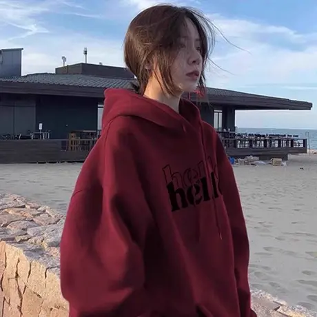 连帽卫衣冬季慵懒风大码胖mm宽松韩系上衣ins潮加绒显瘦女装外套商品大图