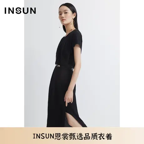 INSUN恩裳夏季双层量感开叉三醋酸连衣裙图片