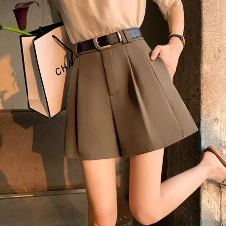 西装短裤女春夏2024新款高腰显瘦休闲宽松a字外穿休闲时尚阔腿裤图片