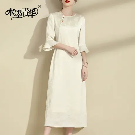 水墨青华2024春季新品气质百搭新中式国风旗袍时尚素雅提花连衣裙图片