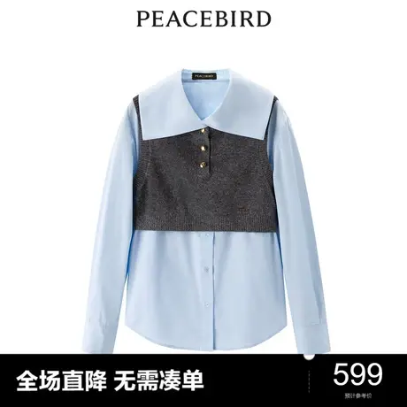 【商场同款】太平鸟女装2023年冬季新款翻领两件式衬衫A1CAD4248图片