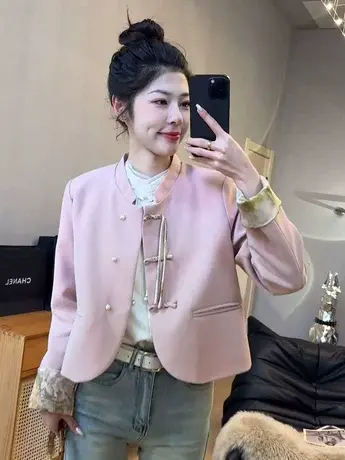 短款立领新中式拼接短外套女2024春季新款气质小香风百搭减龄上衣商品大图