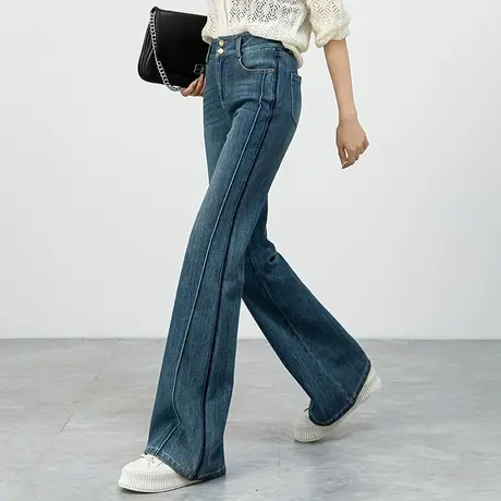 高腰微喇牛仔裤女2024新款莱卡弹力水洗棉裤子女马蹄裤显瘦喇叭裤图片