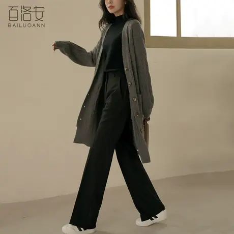 百洛安麻花毛衣外套女外搭2024春装新款慵懒风宽松中长款针织大衣图片