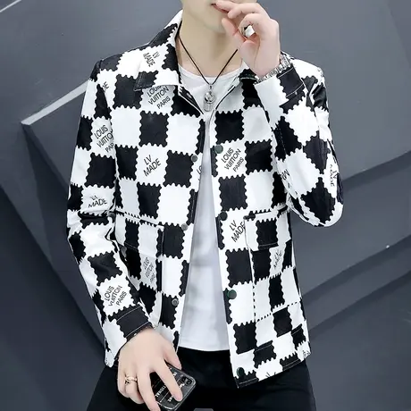 2023新款春秋季外套男士潮牌韩版个性时尚灯芯绒秋装帅气拼色夹克商品大图