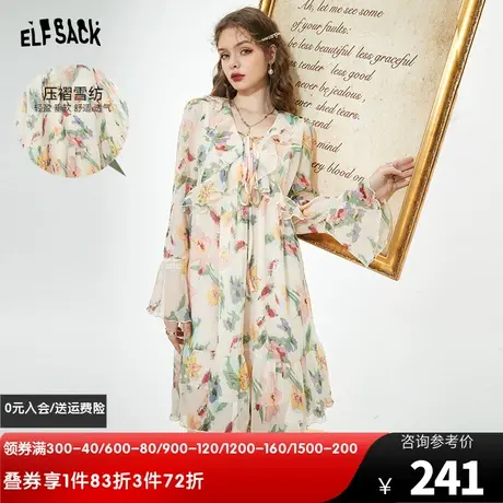 妖精的口袋法式碎花连衣裙女2023夏季新款长袖小个子v领气质裙子商品大图