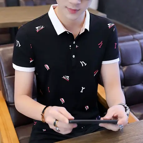 夏季男士纯棉短袖t恤2023新款翻领polo衫休闲潮流男装半袖上衣服商品大图