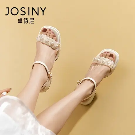 卓诗尼配裙子凉鞋女夏季2024新款一字带露趾仙女鞋夏天沙滩鞋女款图片