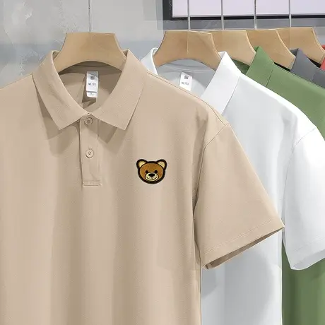 翻领t恤男士短袖polo衫冰丝凉感保罗潮牌小熊有领夏季上衣服半袖商品大图