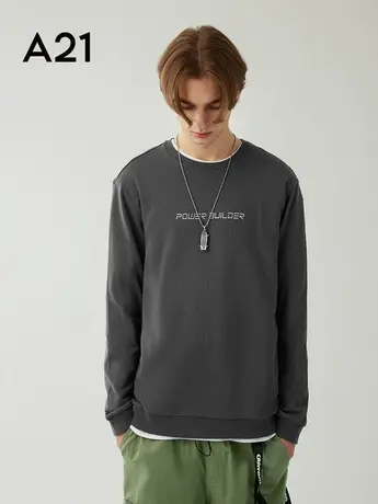 A21男装简约圆领长袖卫衣秋季情侣装潮牌男士运动上衣白衣服男图片