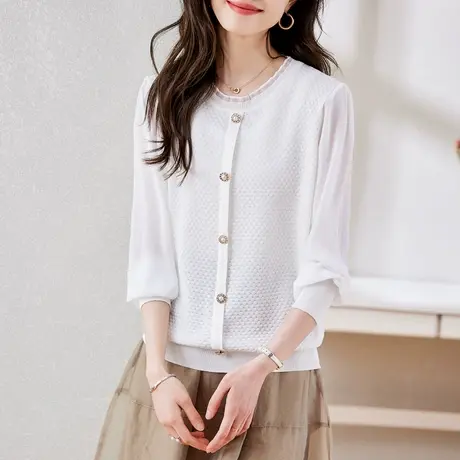 时尚气质淑女套头针织衫2023年春夏季新款温柔圆领宽松显瘦上衣商品大图