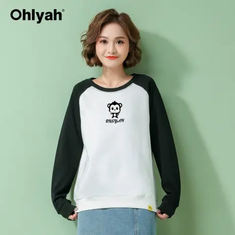 Ohlyah品牌 插肩袖卫衣女男情侣装韩版卡通ins潮超火长袖百搭上衣商品大图