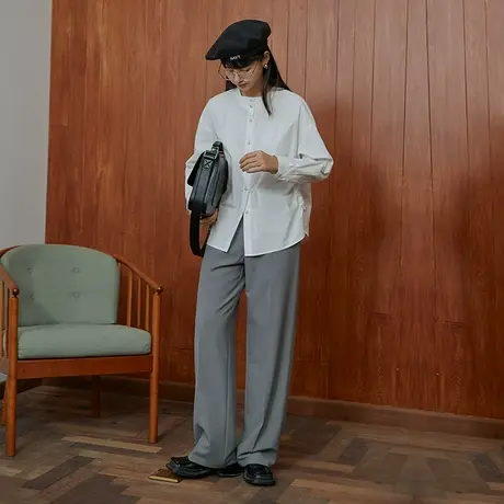 omont蛋挞家 复古高腰西装裤女薄款直筒休闲裤宽松阔腿裤垂感裤子图片