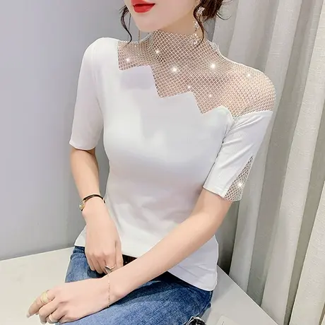 欧货网红性感短袖T恤女洋气修身百搭小衫夏季设计感小众镂空上衣商品大图