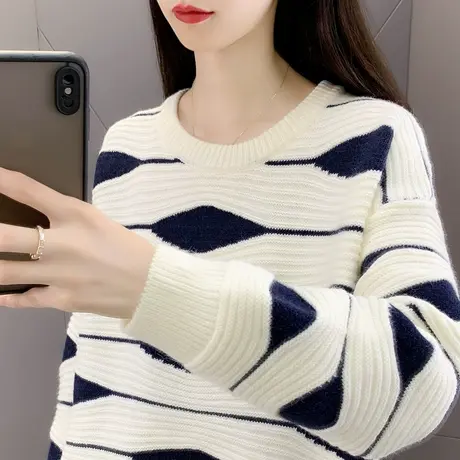 条纹长袖针织打底衫女春秋2023年新款显瘦内搭洋气小衫设计感毛衣图片