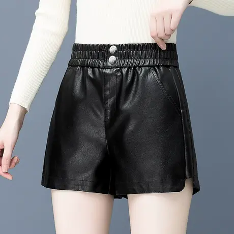 开叉pu皮裤女短裤显瘦宽松百搭外穿松紧腰靴裤2023新款秋冬休闲裤图片