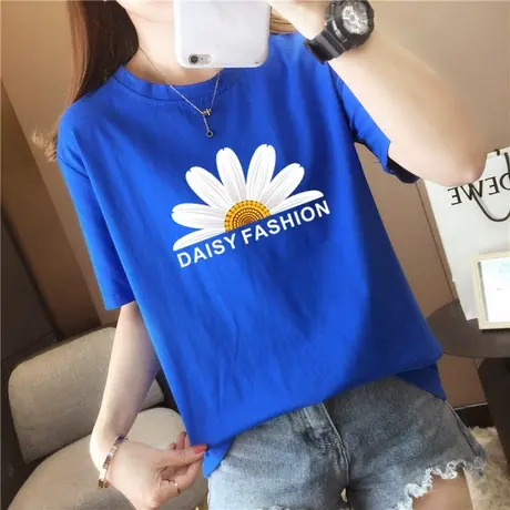 白色T恤女短袖宽松纯棉夏季女装2023年新款短款打底衫ins潮黑上衣商品大图