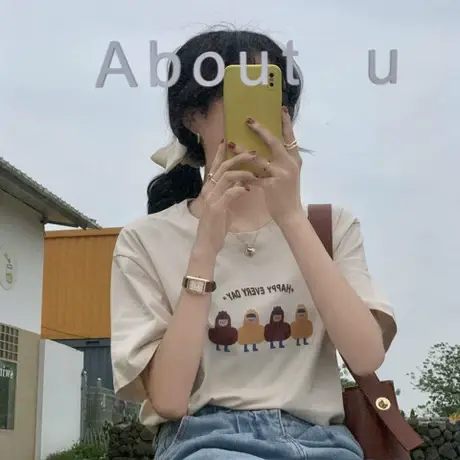 ins超火设计感女小众短袖T恤夏韩版潮网红学生宽松百搭半袖上衣服商品大图