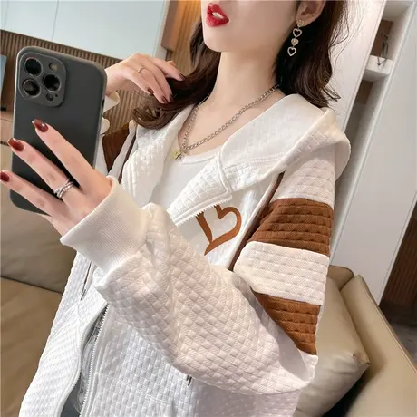 早春装卫衣女春秋季韩版宽松设计感小众小个子薄款华夫格开衫外套图片