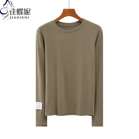 秋冬新款韩版圆领宽松纯色纯棉休闲长袖体恤上衣内搭女打底衫T恤图片