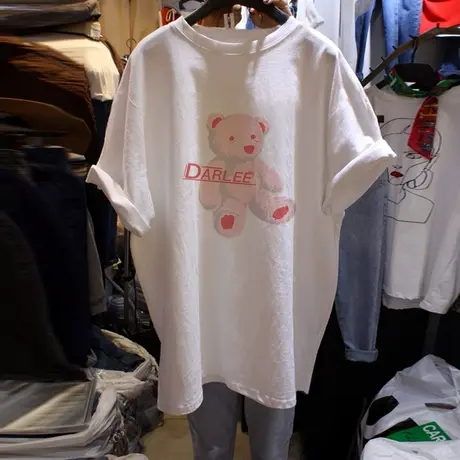 oversize美式街头短袖ins潮夏装宽松大码胖mm上衣女卡通小熊T恤商品大图