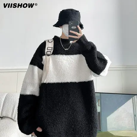 VIISHOW秋冬毛衣男宽松休闲百搭潮流拼接针织衫港风线衣男士上衣商品大图