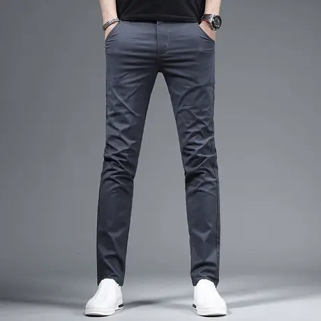 2023夏季新款男士休闲裤深灰色潮牌修身小脚弹力百搭潮流薄款长裤商品大图