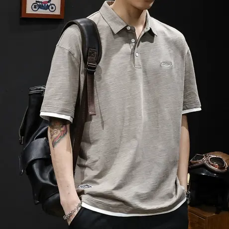 POLO衫男短袖t恤男士半袖上衣潮牌大码23新款男装假两件体恤夏季图片
