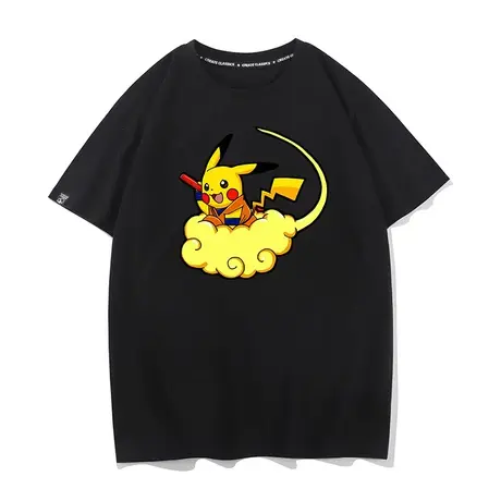 秀洛皮卡丘联名孙悟空印象筋斗云夏季短袖T恤男打底衫宽松INS半袖商品大图