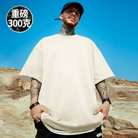 300克美式重磅复古纯色打底短袖T恤大码男装加肥加大胖子半袖夏季商品大图