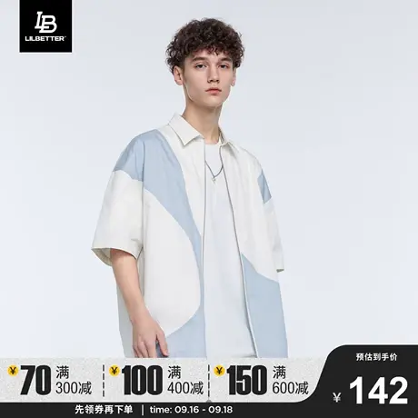 Lilbetter拉链衬衫男夏季短袖新款撞色寸衫美式帅气上衣潮牌衬衣图片