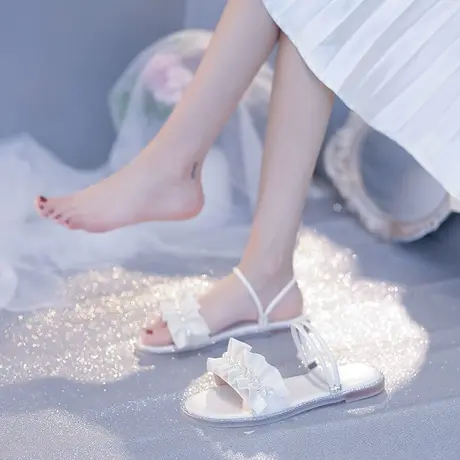罗马凉鞋女夏外穿2023年新款仙女风学生凉拖鞋两穿低跟平底鞋沙滩图片