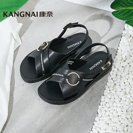 康奈官方女鞋2021年夏季凉鞋休闲百搭平底凉鞋时尚一字带凉拖鞋女商品大图