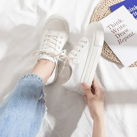 帆布鞋女2021年秋季薄款新款学生ulzzang百搭厚底潮鞋ins大头板鞋图片