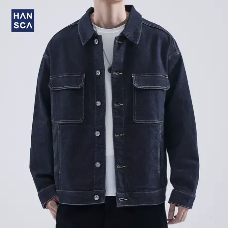 hansca秋季牛仔外套男士春秋款夹克潮牌工装复古潮流痞帅休闲上衣商品大图