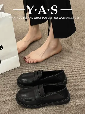 两穿小皮鞋英伦风单鞋女2024新款春秋平底乐福鞋黑色工作鞋一脚蹬商品大图
