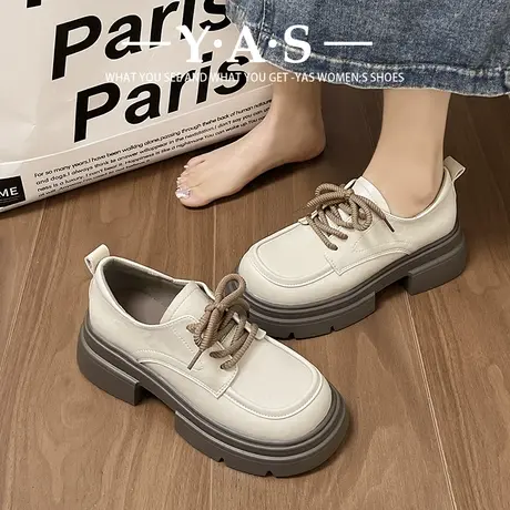 搭配裙子粗跟厚底小皮鞋女2024新款复古学院乐福鞋系带英伦风单鞋商品大图