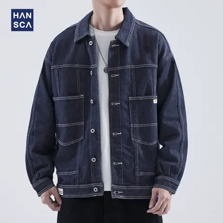 hansca美式复古牛仔外套男士秋季潮牌宽松高级感做旧夹克休闲外套商品大图