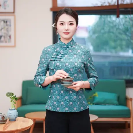 筠雅新中式国风女装复古旗袍唐装2024年款上衣女装盘扣外套24J100商品大图
