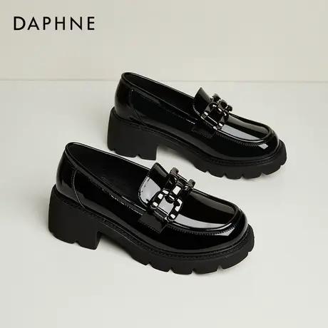 Daphne达芙妮 小个子网红穿搭~粗跟单鞋女春秋时尚百搭乐福小皮鞋图片