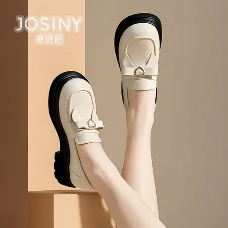 卓诗尼女鞋2024春季新款乐福鞋女粗跟小皮鞋商场同款402A24411商品大图