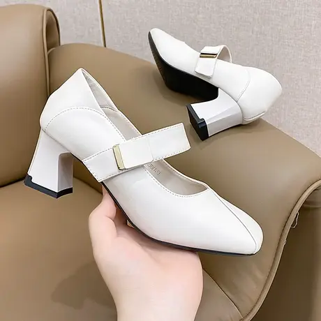 木林森女鞋2023秋季浅口中粗跟玛丽珍女鞋小皮鞋高跟鞋法式女单鞋图片
